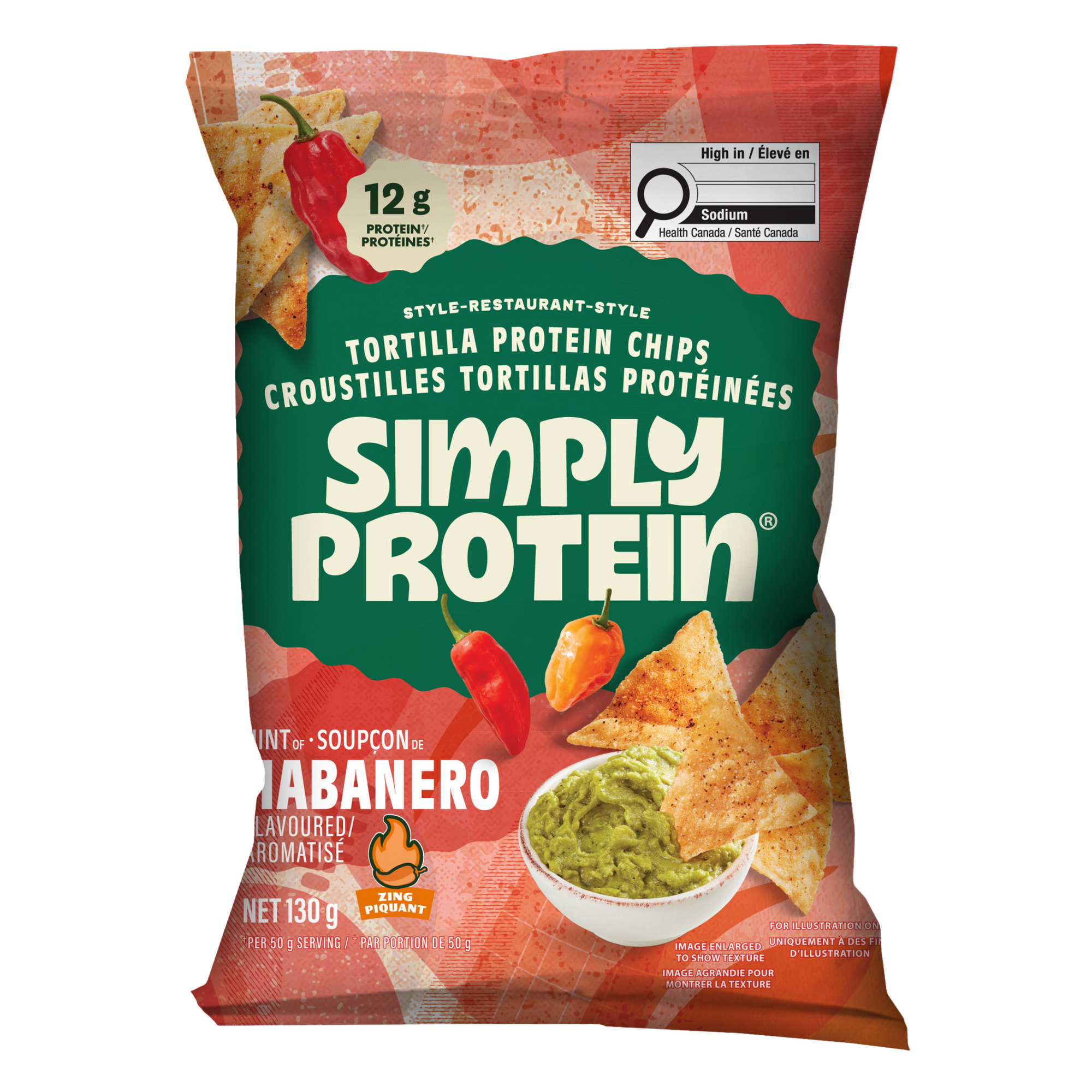 SimplyProtein protein tortilla chips, Habanero flavour. 12g protein.
