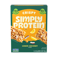 Box of Crispy Simply Protein Lemon Coconut snack bars