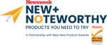 Newsweek logo with 'New+Noteworthy' products banner and Best New Product Award badge.