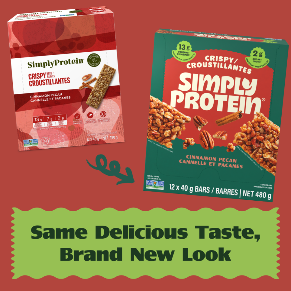 Crispy Bars have a new look, with the same delicious taste. Look for the SimplyProtein green box! 